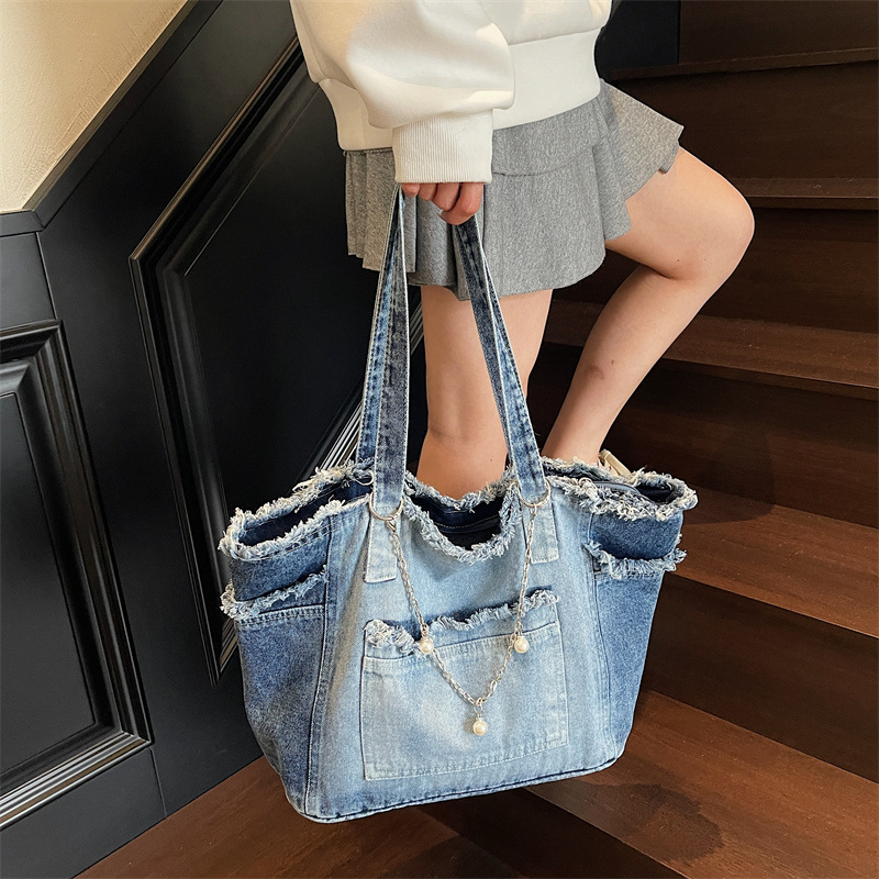 Trendy Distressed Denim Tote B - đánh giá và giá Women Bags Jeans